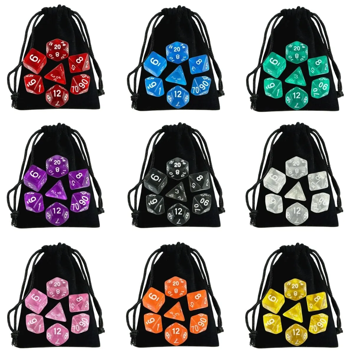 High-Quality Transparent Polyhedral Dice Set in Vibrant Colors for Tabletop and Party Games