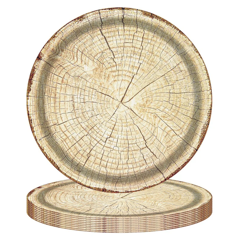 Description Picture 5 of itemNatural Wood Grain Plastic Tablecloth Paper Plate Western Barn Themed Birthday Wedding Party Vintage Farmhouse Style Table Decor