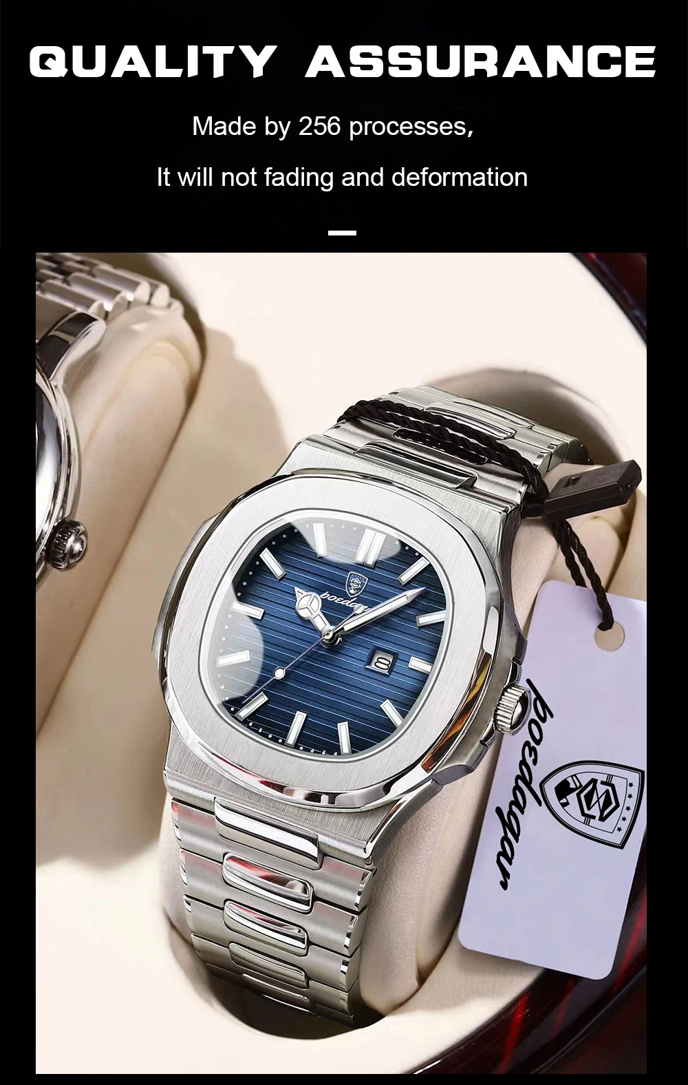 Silver watch packaging / detail