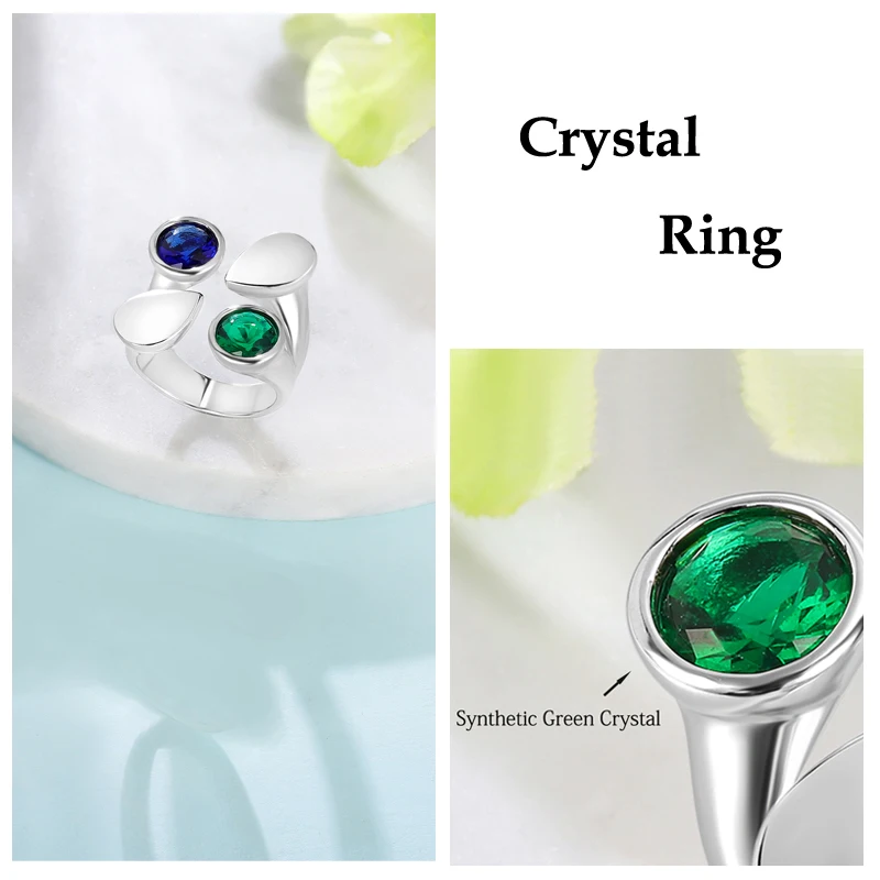 Silver Zircon Synthetic Blue-green Ring