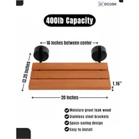20" Teak Wood Folding Shower Bench Seat Wall Mounted Sauna Hot Tub Entryway RV Garage Fold Down Chair 400lb Capacity Anti-Slip 2