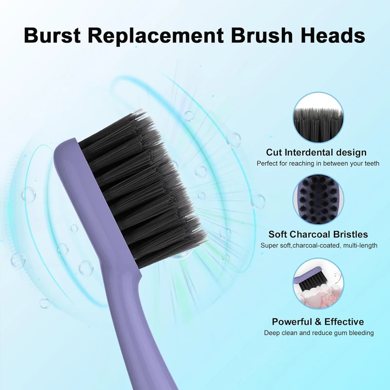 Electric Toothbrush Heads Soft Charcoal Bristles 5 Pcs Replacement Toothbrush Heads For Burst Adults Sonic Electric Toothbrush 5