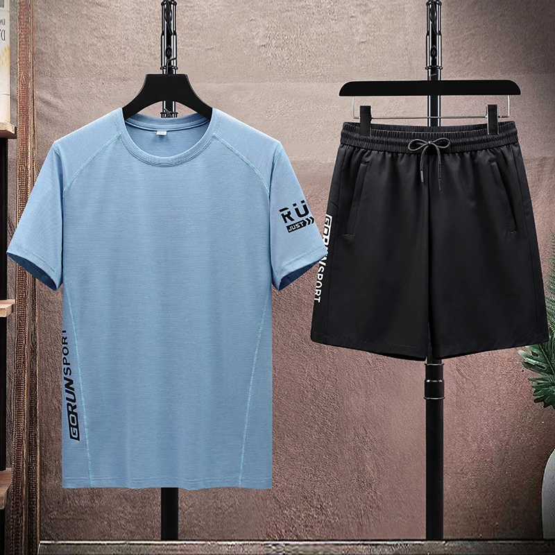 Fashion O-Neck Loose Elastic Waist Pockets Printed Asymmetrical Men's Sets 2024 Men Clothing Summer New All-match Casual Sets