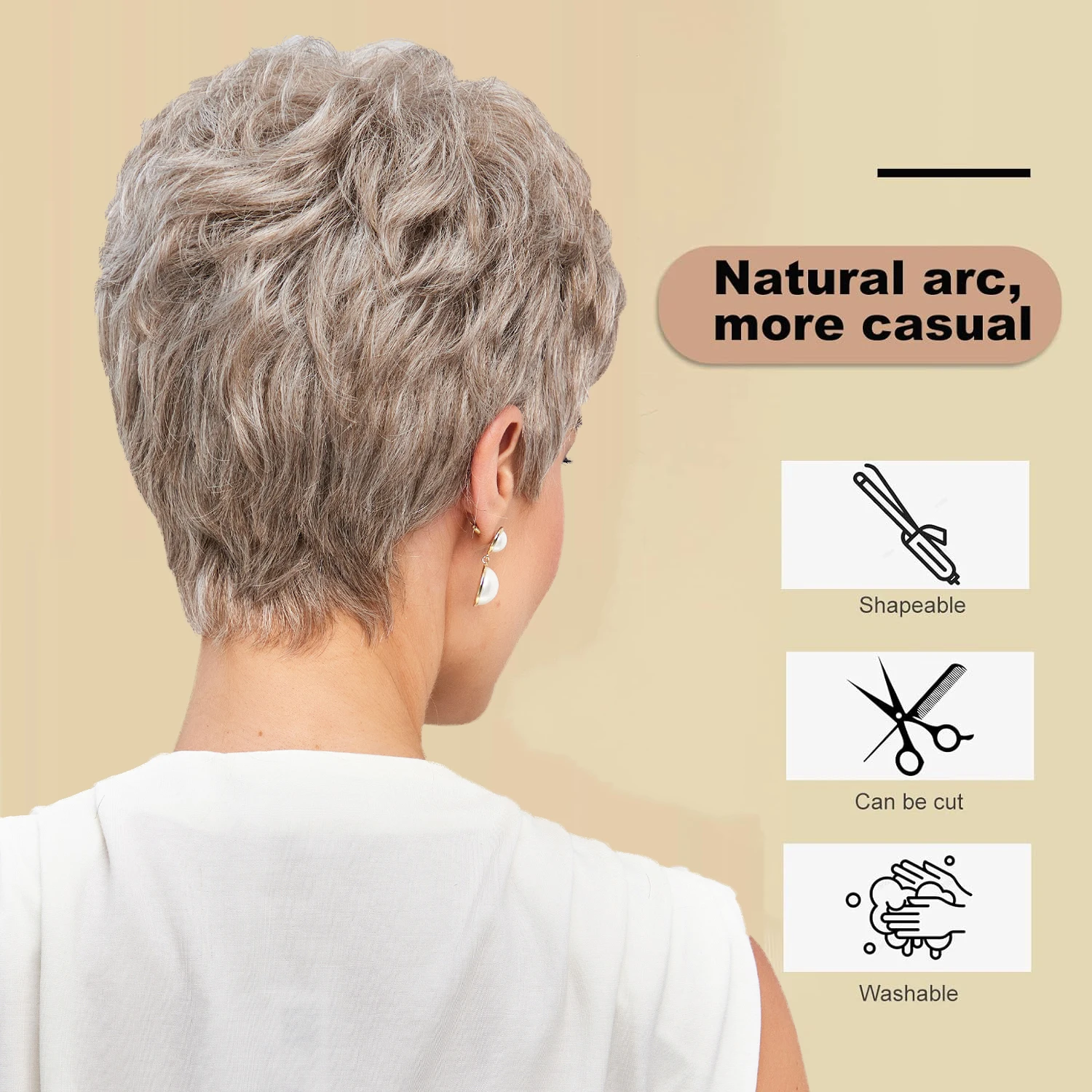 Human Hair Wigs Short Pixie Cut Wigs for Women with Bangs Pixie Cut Curly Wig Natural Hair for Grandma