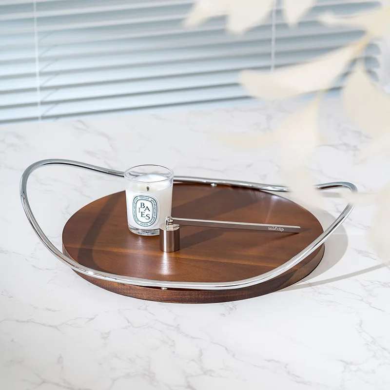 Oval Walnut Stainless Steel Tray Handle Storage Trays Metal Aromatherapy Mirror Cosmetic Storage Luxurious Home Decorative Panel 2