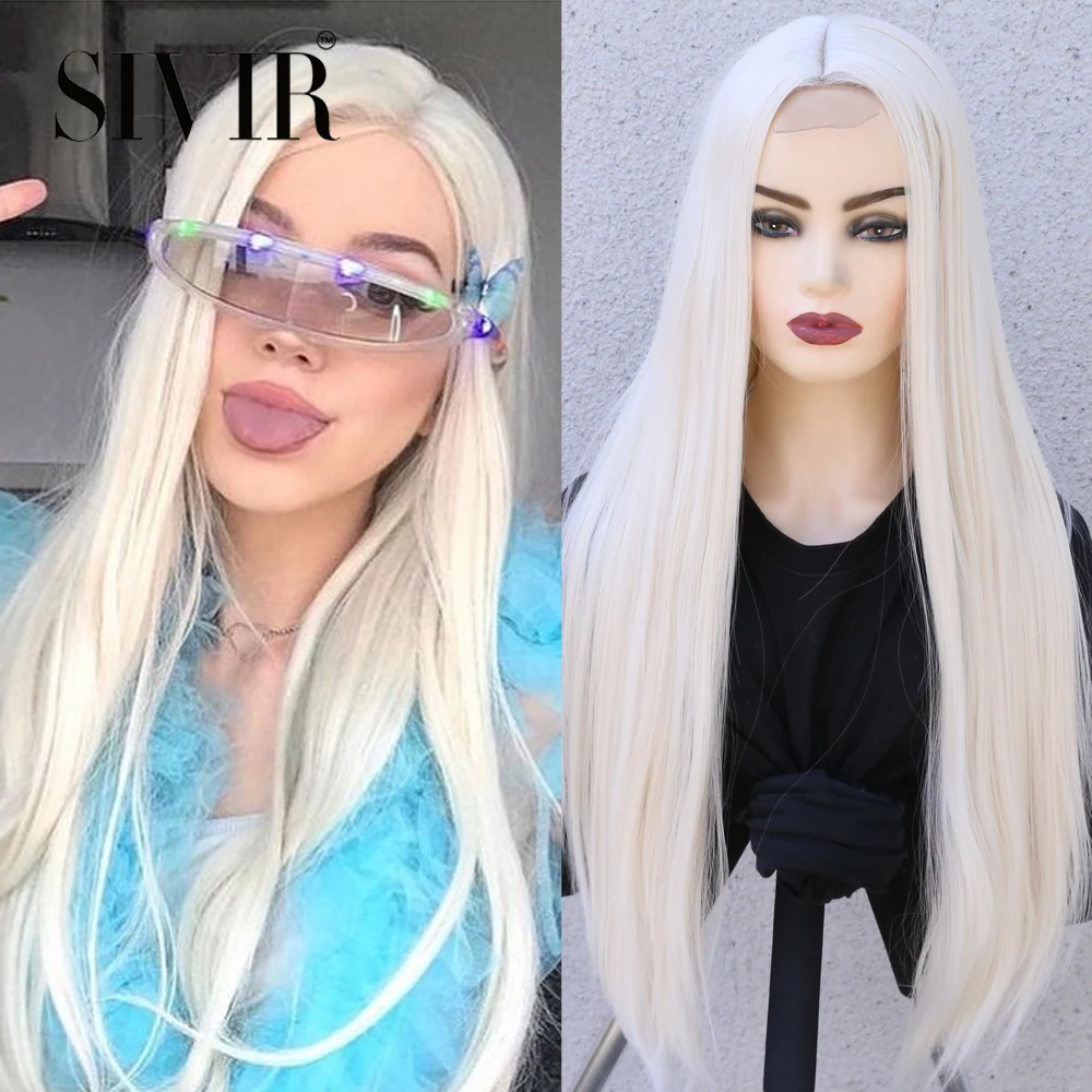 

Sivir Synthetic Long Straight Lace Wigs For Women Pink/Purple/White/Brown Color Daily/Party/Cosplay High Temperature Fiber