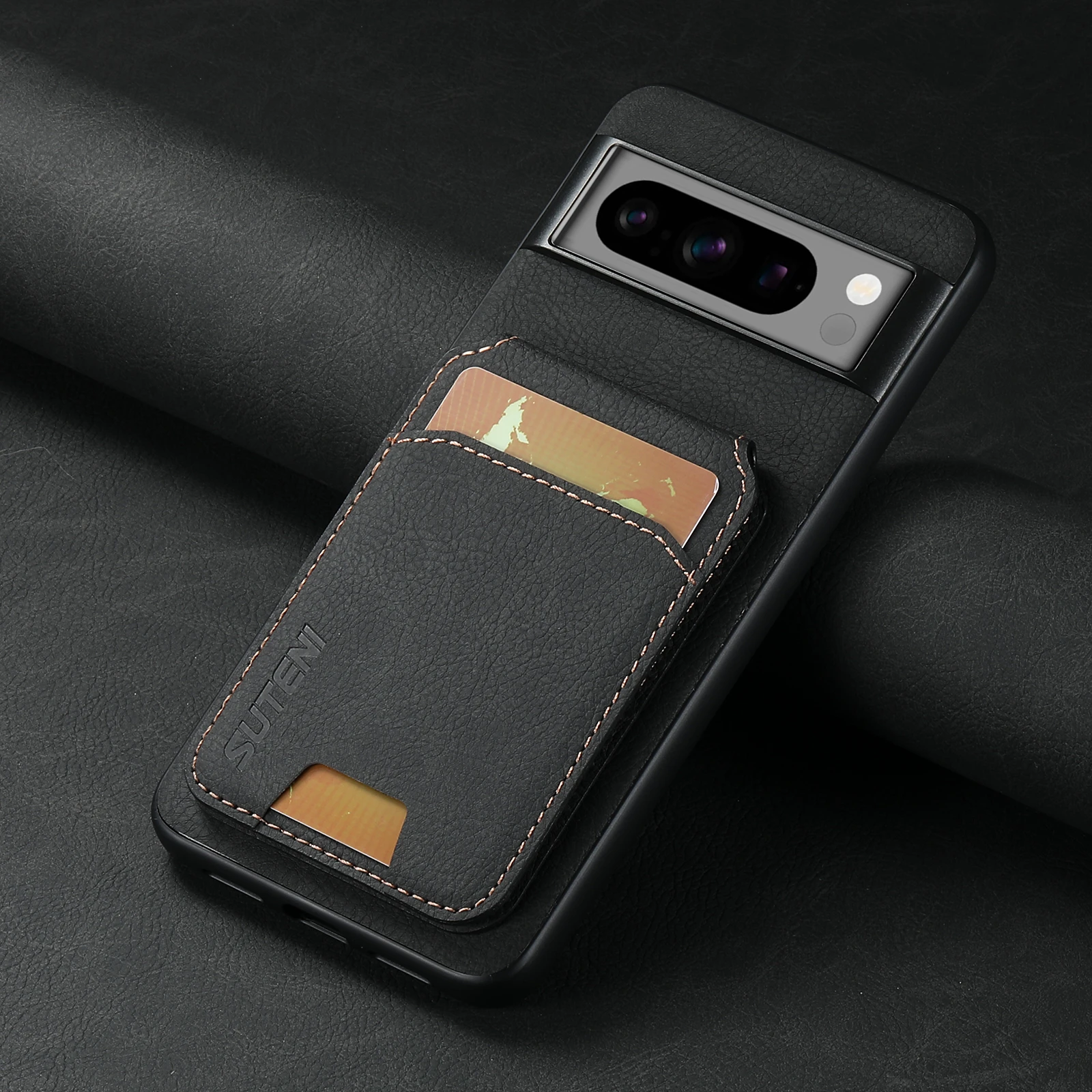 SUTENI Luxury Faux Leather Stand Card Holder Phone Case with Frosted Finish