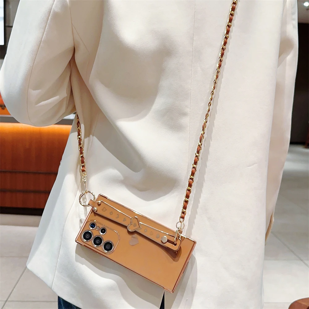 Elegant Heart Crossbody Cord Rope Case with Wrist Strap Holder