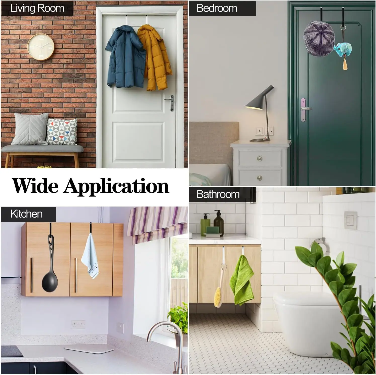 Door Hangers Hooks with Rubber Organizer Hook for Living Room Bathroom Bedroom Kitchen Hanging Key Clothes Towel Hat Coat Robe