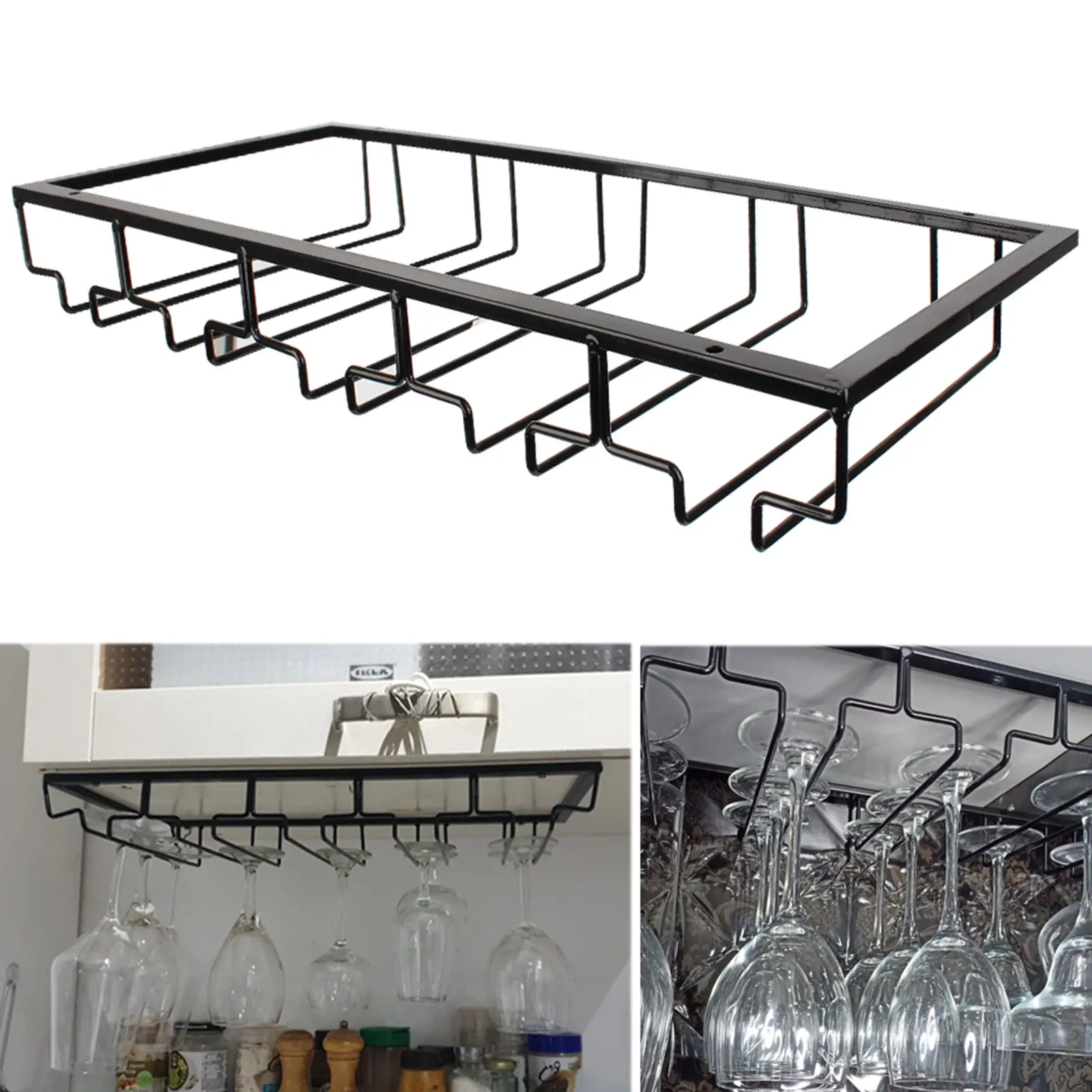 

Black Wine Glass Rack Under Cabinet Wine Glass Holder Stainless Steel Stemware Rack Hanging Stemware Holder f