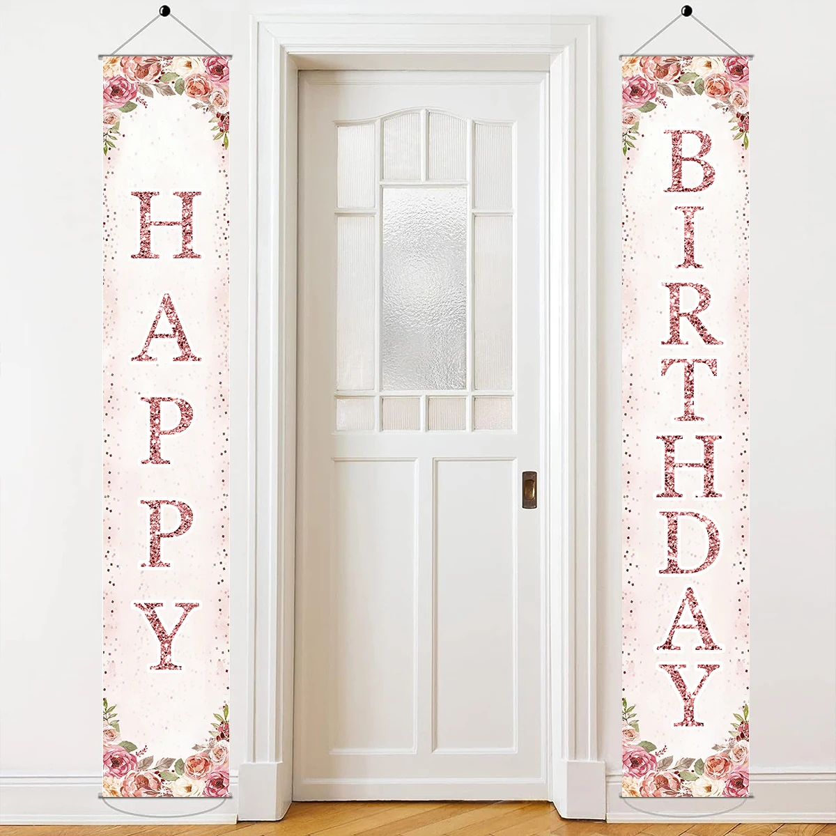 Rose Gold Happy Birthday Door Banner Birthday Hanging Banner Decor Birthday Party Decor Kids Adults Girl Party Supplies Favors