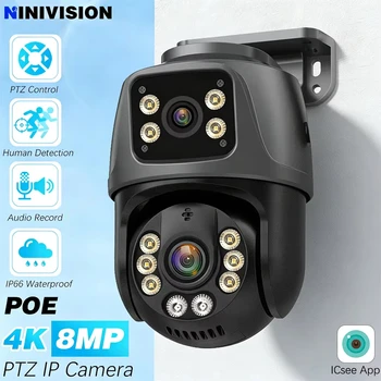 ICsee 8MP Dual Lens Dome PTZ Camera WIFI+POE IP Rj45 Network Security Monitoring 360° Tracking Home Outdoor Built-In Microphone 1