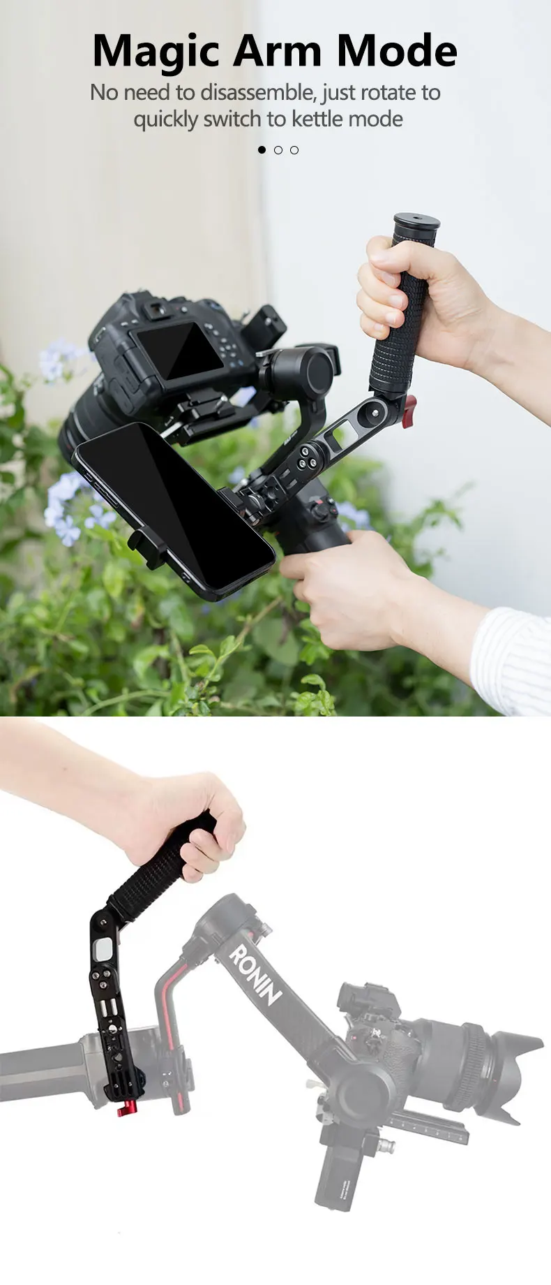 Description Picture 4 of itemFoldable L Bracket for DJI Ronin RS4 RS3 PRO Mini RS2 Camera Gimbal Stabilizer Extension Magic Arm Handle Sling Grip Mounting