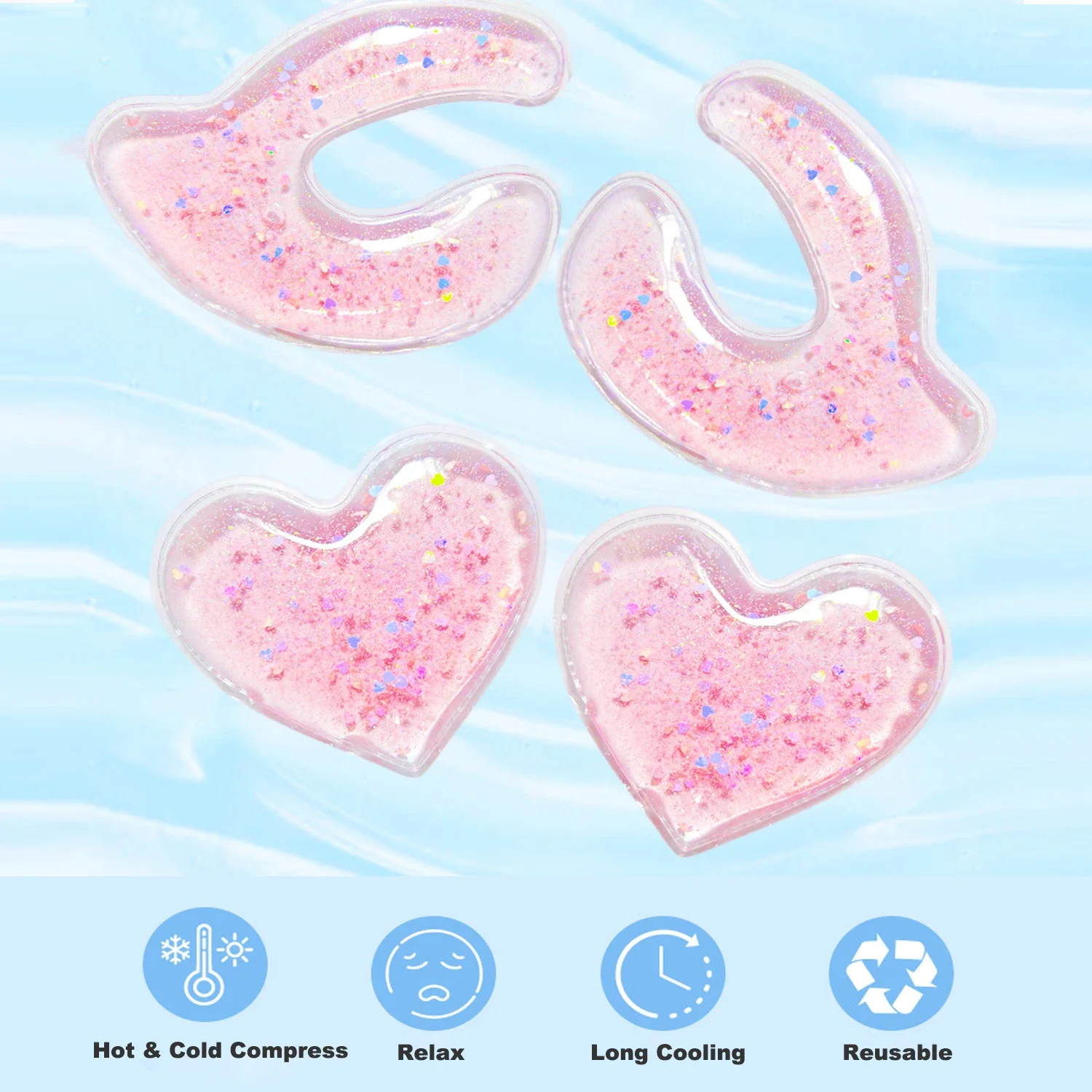 4 Pack Under Eye Patches for Puffy Eyes Reusable Ice Gel Eye Pad Cooling Eye Patch Hot Cold Therapy Lip Eye Mask Beauty Tools