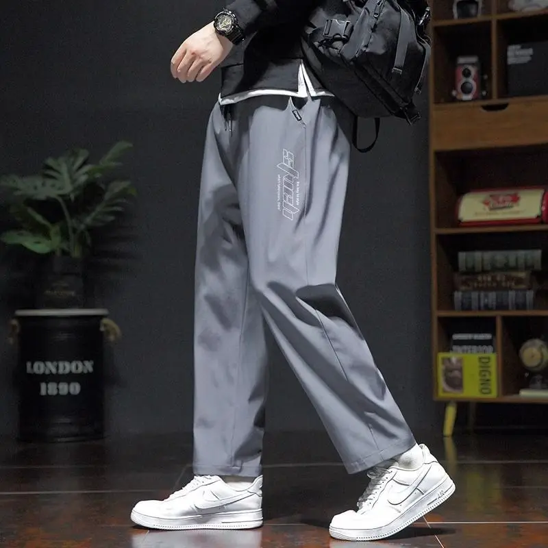 Summer Men Big Size Quick Drying Thin Straight Sports Pants Korean Clothing Male Versatile Casual Elastic Waist Loose Trousers
