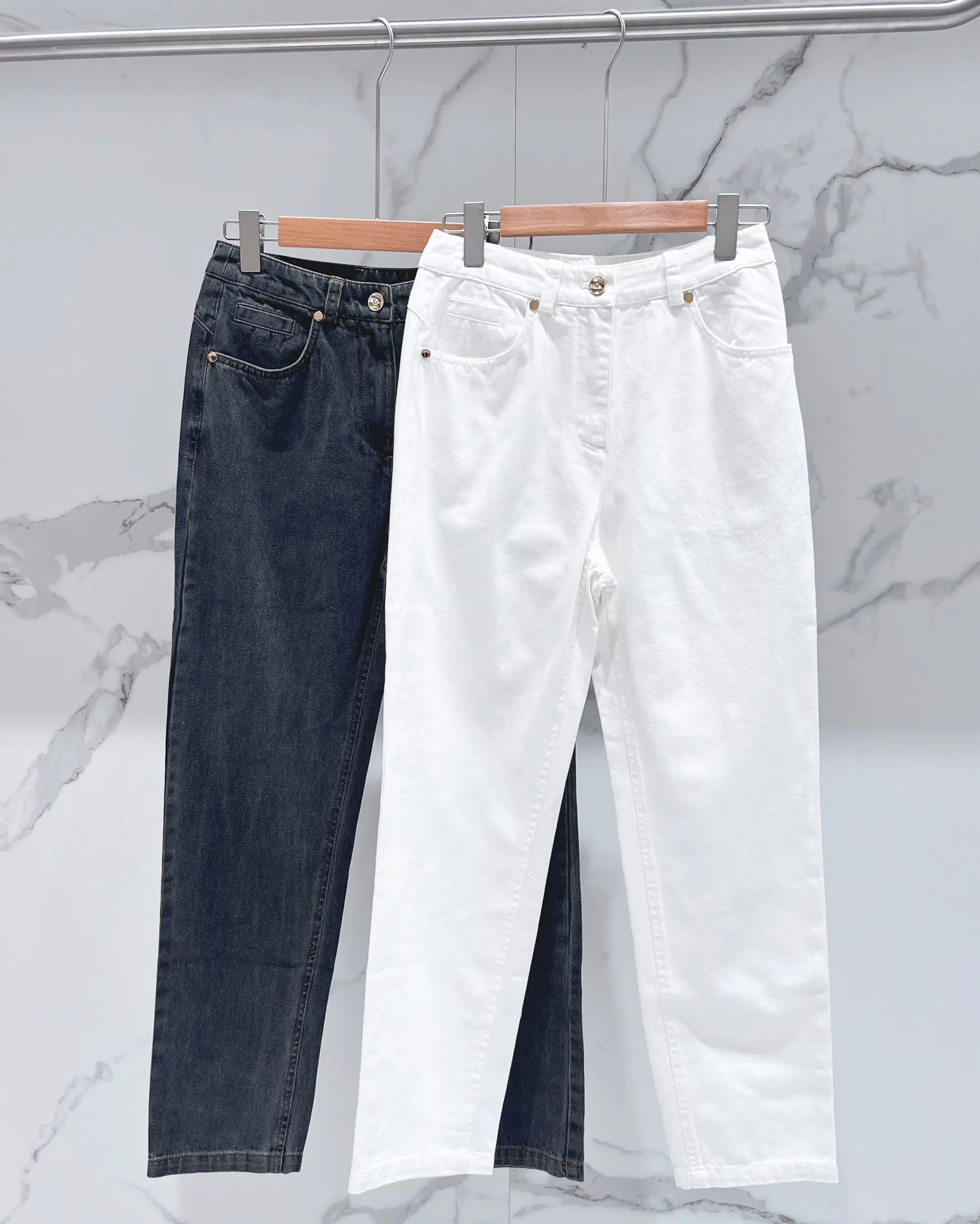 

Women Beading High Waist Long Pants Zipper Casual 100% Cotton All-Match Solid Color Jeans for Ladies 2023 New Autumn