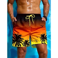 Men's Palm Tree Shorts Summer Vacation Print Drawstring Waist Board Fashion Swim Trunks 3D Print Breathable Short Streetwear 2