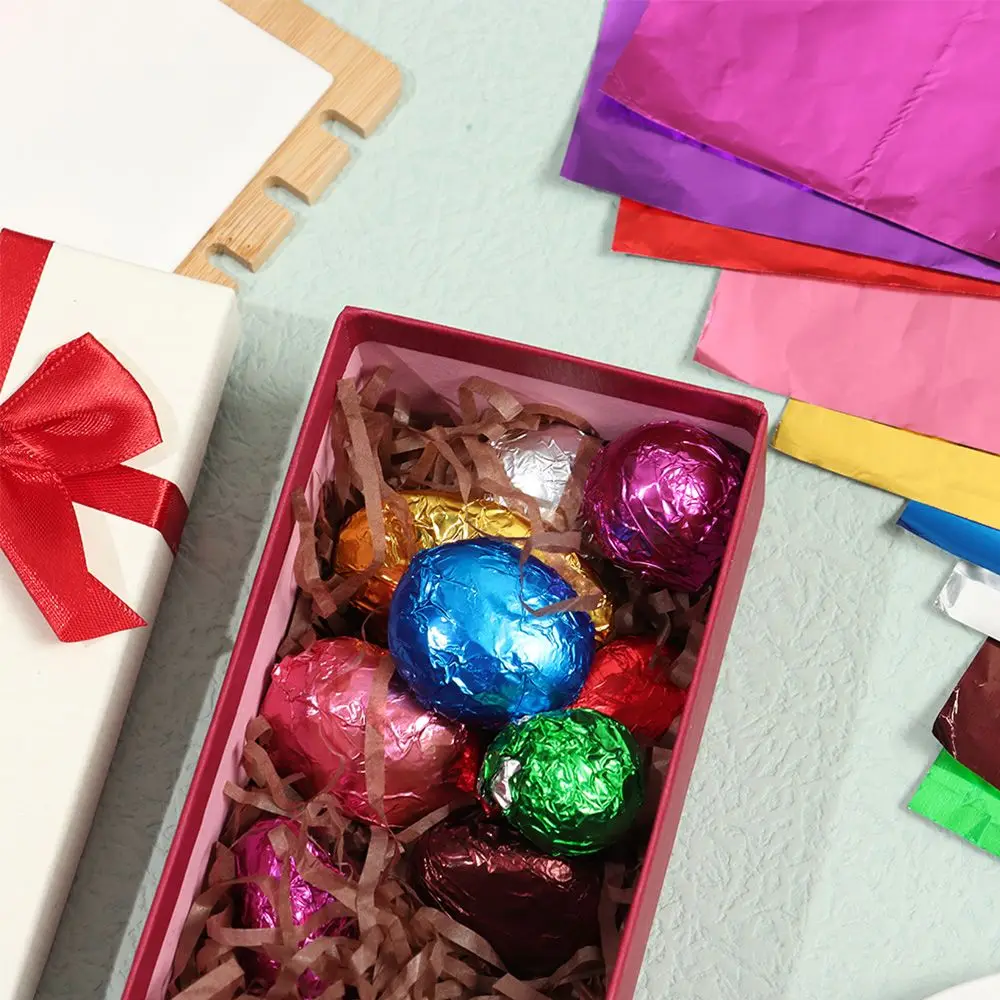 100 Stück goldene Farbe Aluminium folie Zinn Geschenk papier Metall prägung Süßigkeiten Schokoladen papier Hochzeits feier liefert – Detail 7