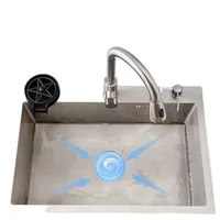 อ่างล้างจานสี่เหลี่ยมช่องเดียว 304 สแตนเลสล้างมือผักจานหนาเต็มรูปแบบของอ่างล้างจานแบบบูรณาการแปรง 1