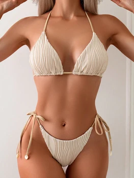 2025 Nuovo set bikini stretto in due pezzi Costume da bagno donna sexy con scollo all'americana Costume da bagno senza schienale vuoto Costume da bagno estivo push up da spiaggia 1