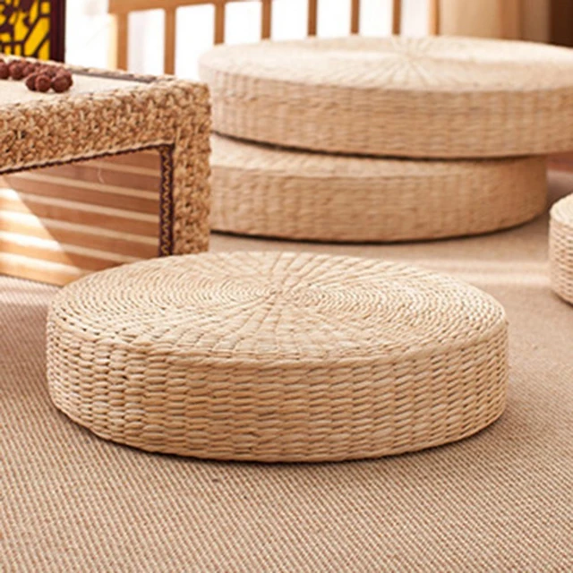 Manal cushion Natural Weave Straw Pouf Tatami Mat Round Floor Cushions  Rattan Futon Meditation Worship Cushion Yoga Japanese - AliExpress