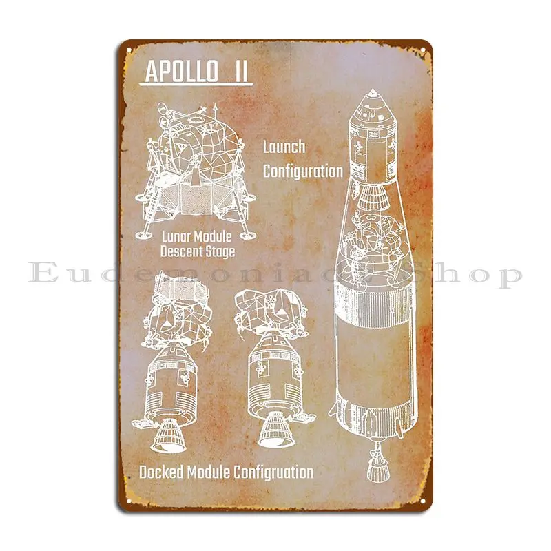 Apollo 11 Mission Of 1969 Moon Landing Blueprint Metal Sign Party Cinema Personalizzato Wall Decor Wall Murale Tin Sign Poster