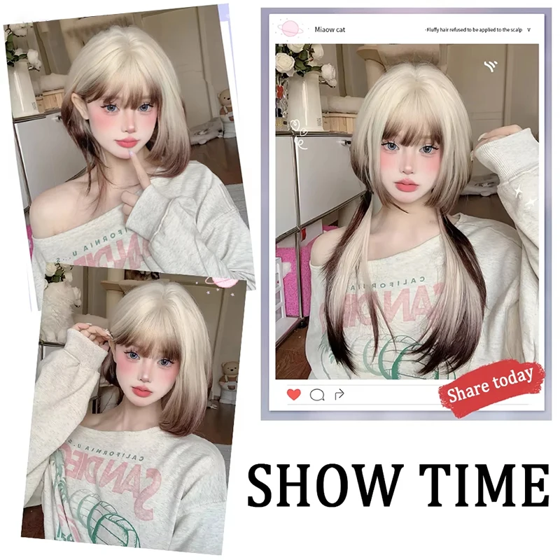 Synthetic Black Blue Wolf Tail Wig Jellyfish Mullet Head Personalized  Long Straight Summer Half-tied Wolf Tail Cos Wig