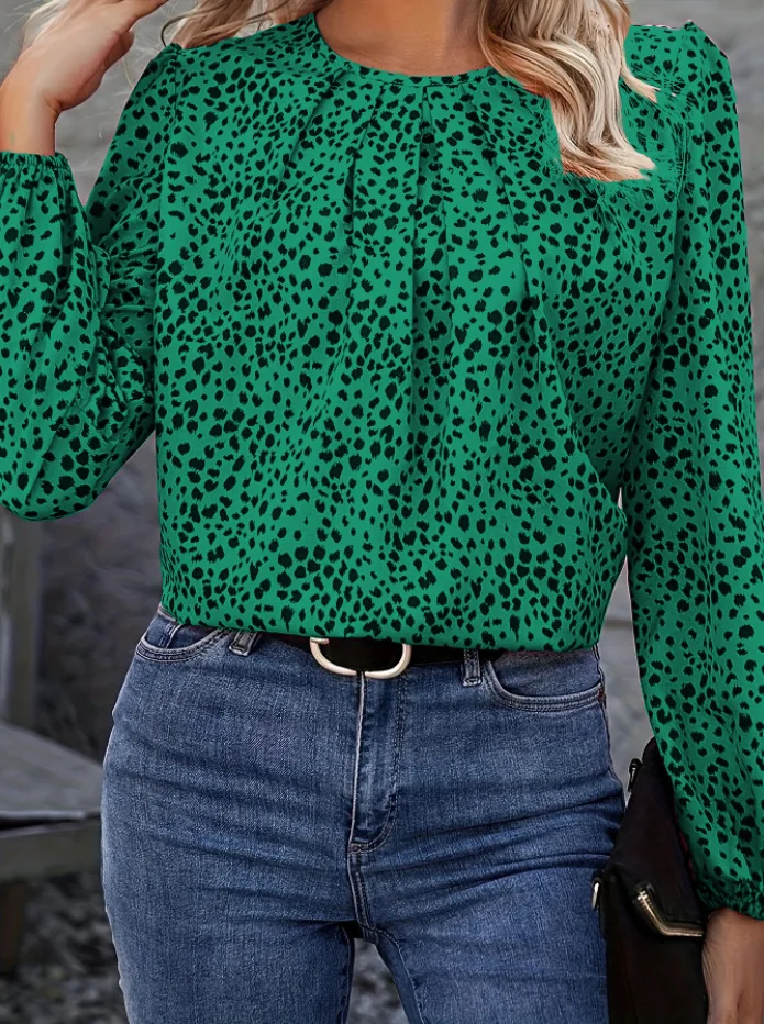 

Пуловер с принтом, женский элегантный топ с длинным рукавом-фонариком