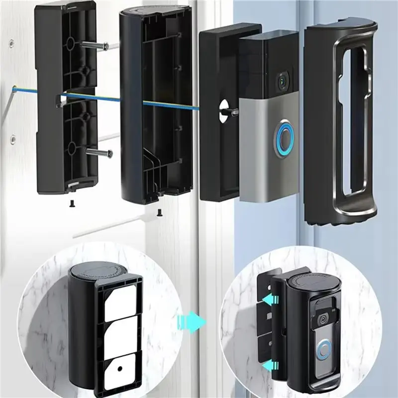 프로모션 2X 새 링 도어벨 마운트 무타공 링 도어 홀더 도어벨 마운트 무타공 조절 가능 링 도어벨 케이스