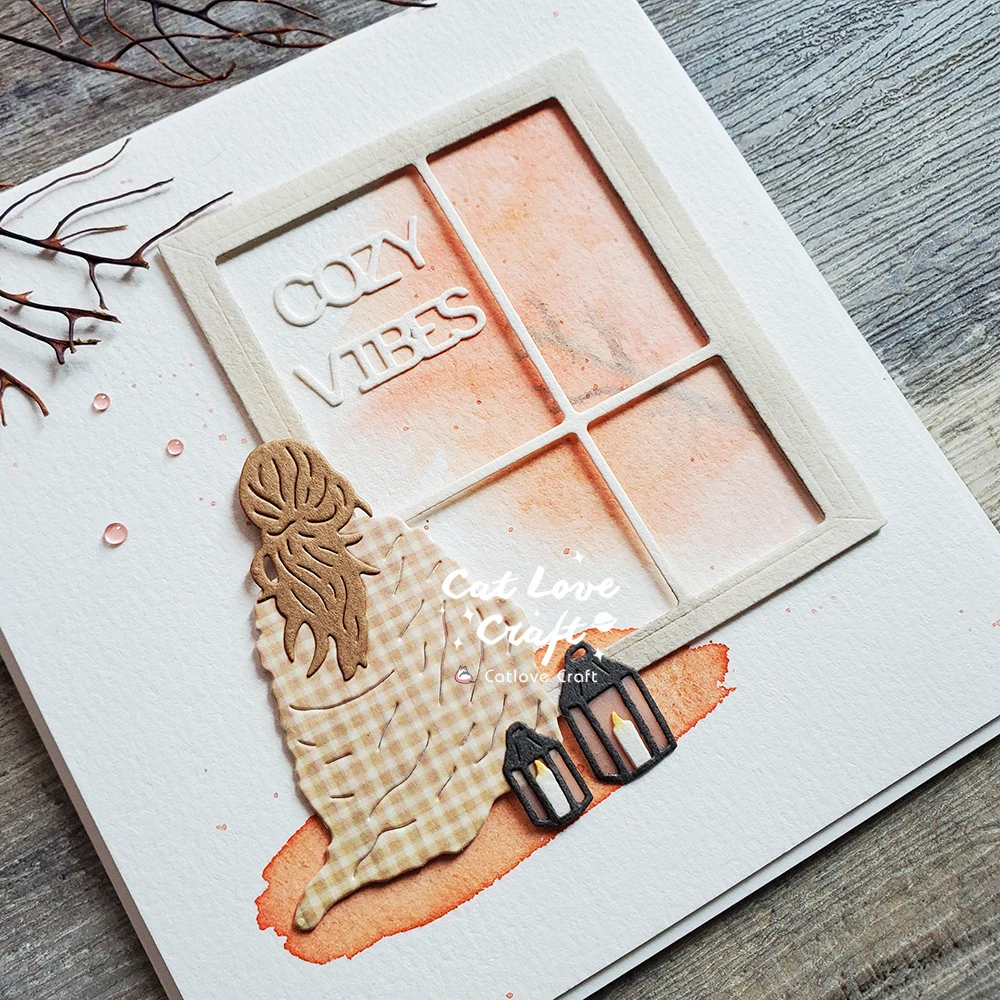 Catlove Herbst Fenster Frau Metall Schneiden Stirbt Scrapbooking Form Messer Schablone Stanzen Karte, Der DIY Handwerk Präge Neue Stirbt – Detail 12