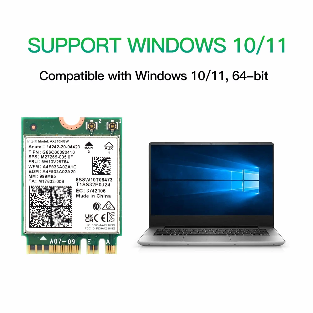 6E, Intel AX210, Sem Fio, 5374Mbps, 802.11AX,