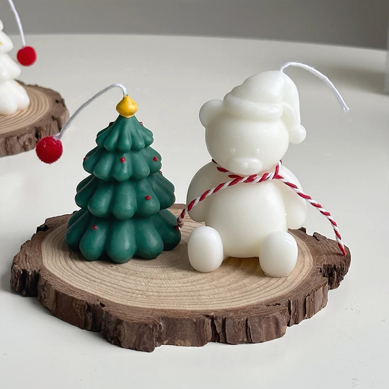 Creative Christmas Tree Candle Mini Atmosphere Cartoon Bear Shape Candle Xmas New Year Decor Handmade DIY Gift - Image 4