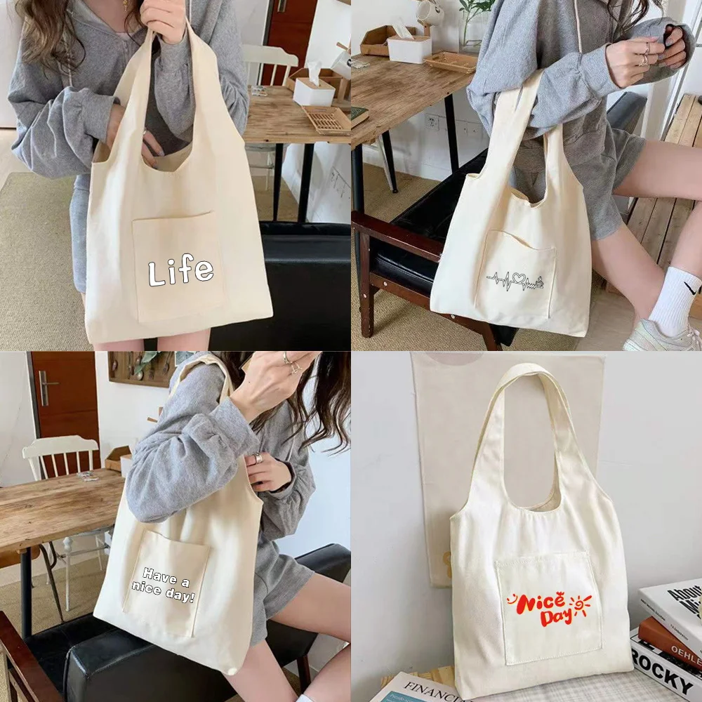 Food Pattern Print Canvas Vest Bag Casual Women Shoulder Cloth Bag 2022 Ins  Large Capacity Tote Bag Reusable Ladies Shopping Bag - Shoulder Bags -  AliExpress