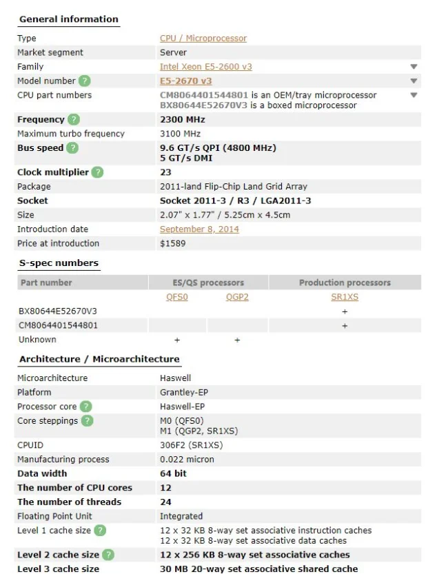 X99, 2,30 GHz, 30M, 12 núcleos, E5, 2670, V3, LGA2011-3
