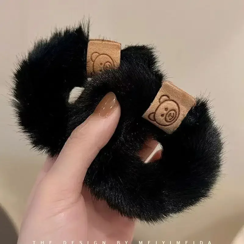 

Black Soft Plush Hair Rope Thick High Elastic Bear Hairband Braiding Hair Accessory Ponytail Korean Headwears Scrunchies Fashion