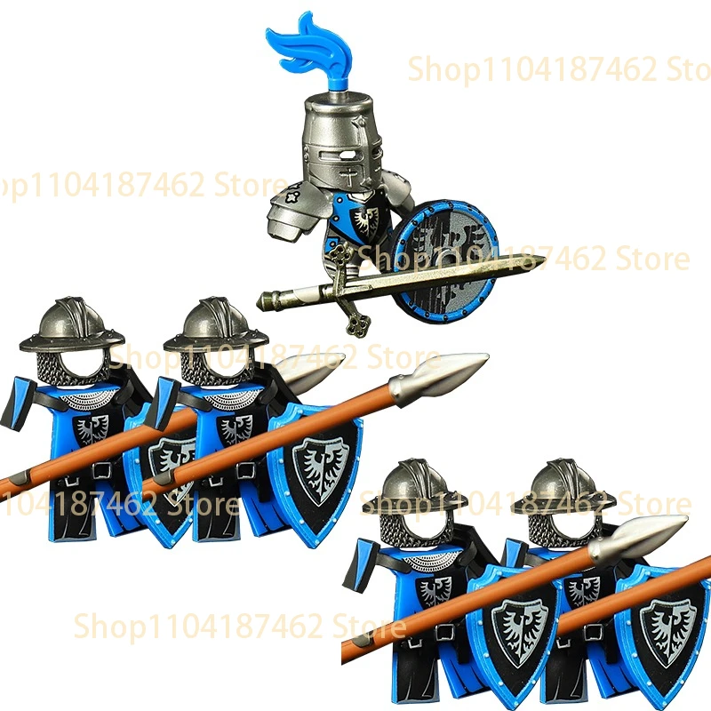 Medieval Knight Army Set with Green Dragon and Wolf Warrior Building Blocks