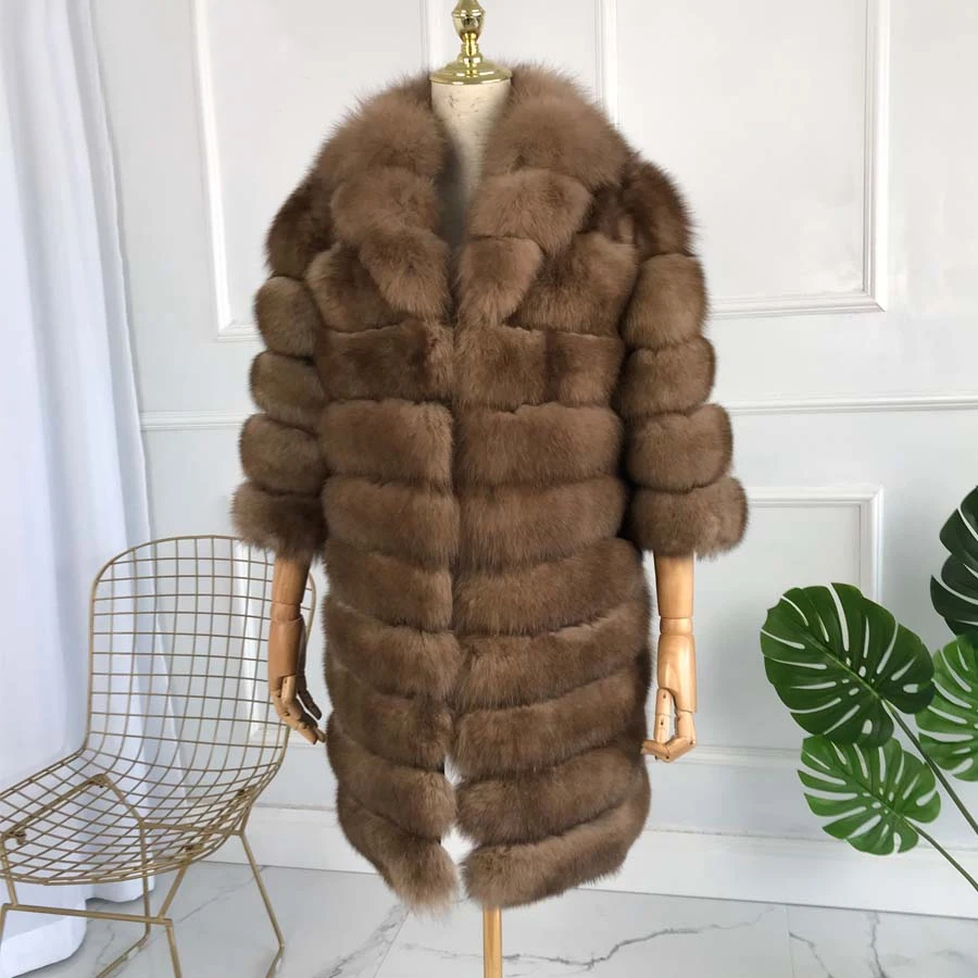 

Women Warm Real Fox Fur Coat Medium Long Winter Fur Jacket Genuine Fox Fur Coat Jacket With Stand Collar Turndown Collar