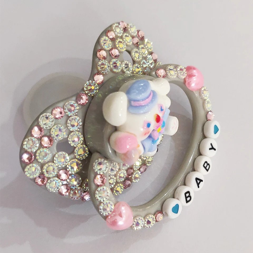 100% Handmake Cute Gray Dog Pattern Adult Baby Pacifier Silicone Adult size Pacifier abdl Daddy Girl 4