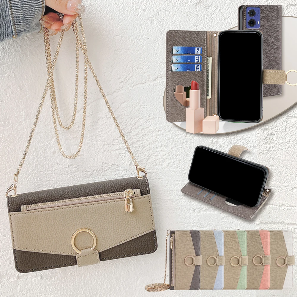 Premium Flip Leather Crossbody Case with Mirror and Card Slots