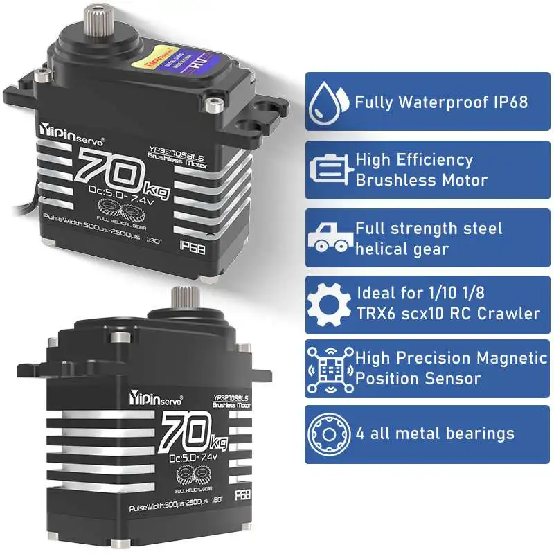 YP3270BLS 70KG High Torque High Voltage Metal Gear Digital Servo IP68 Brushless Motor Servos for 1/10 1/8 TRX6 scx10 RC Crawler