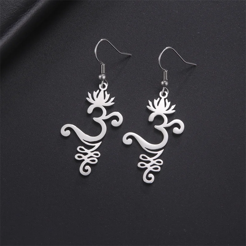 Orecchini Donna In Acciaio Inox Con Simbolo Om E Fiore Di Loto - Spirituali, Yoga, Regalo In Velluto (Oro O Argento)
