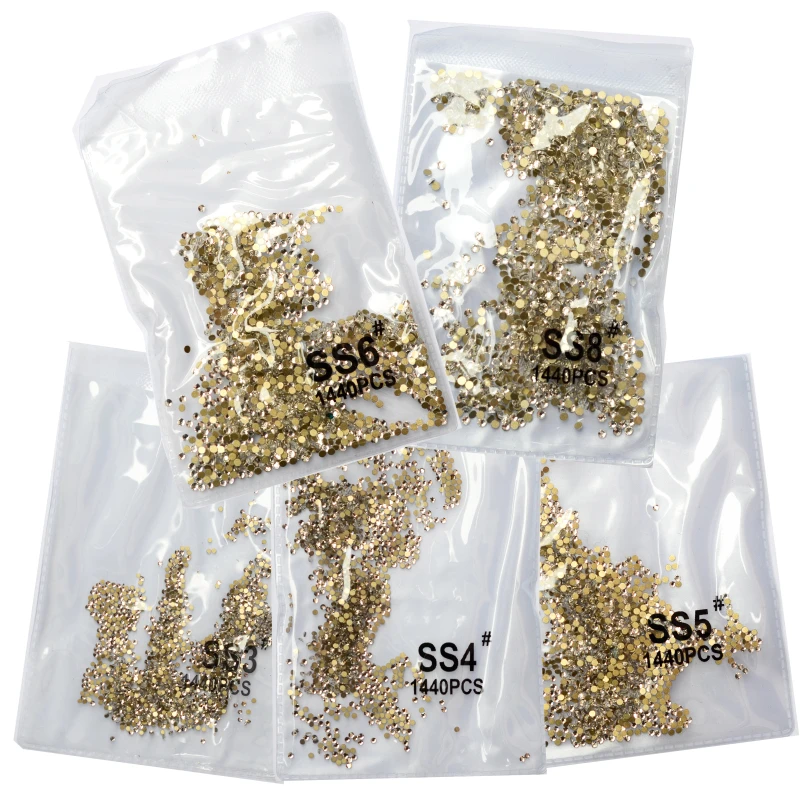 SS3-ss8 1440pcs Clear Crystal AB gold 3D Non HotFix FlatBack Nail Art Rhinestones Decorations Shoes And Dancing Decoration image_1