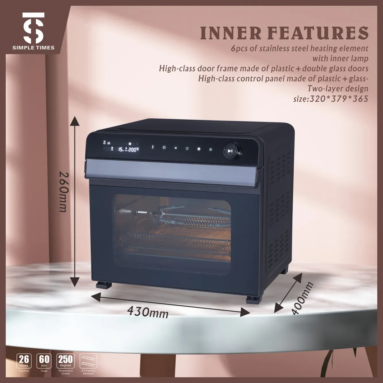 New Design Digital Touch Smart Air Fryer Factory Price 30L Large Capacity Multifunctional Oil Free Air fryer Toaster Oven 6