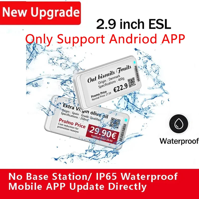 New Upgrade Waterproof 2.9 Inch Eink Display Screen Price Tag Electronic Shelf Labels Ble Control Andriod APP Refresh Label