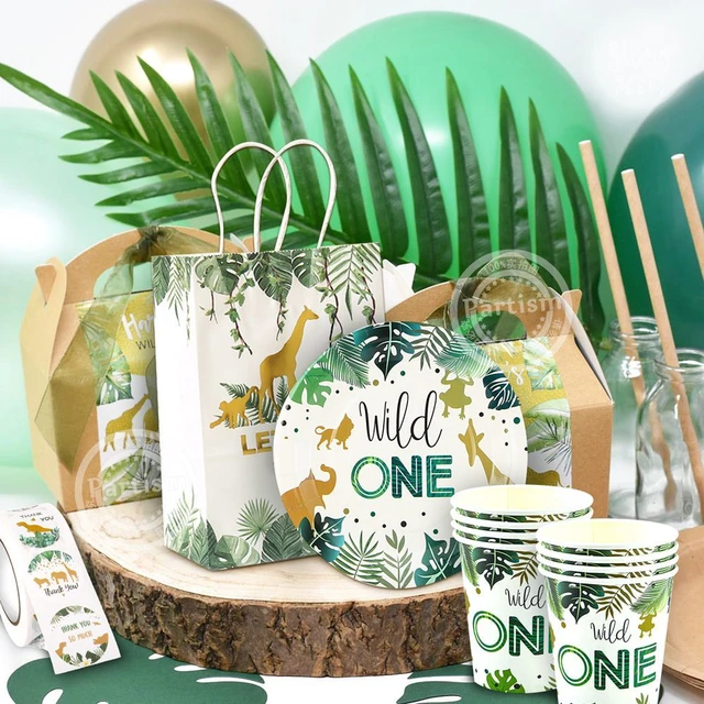 Jungle Animal Vaisselle Jetable Set Assiette en papier Tasse Serviette  Sauvage Un 1er anniversaire Forest Animaux Vaisselle Jungle Safari Décor