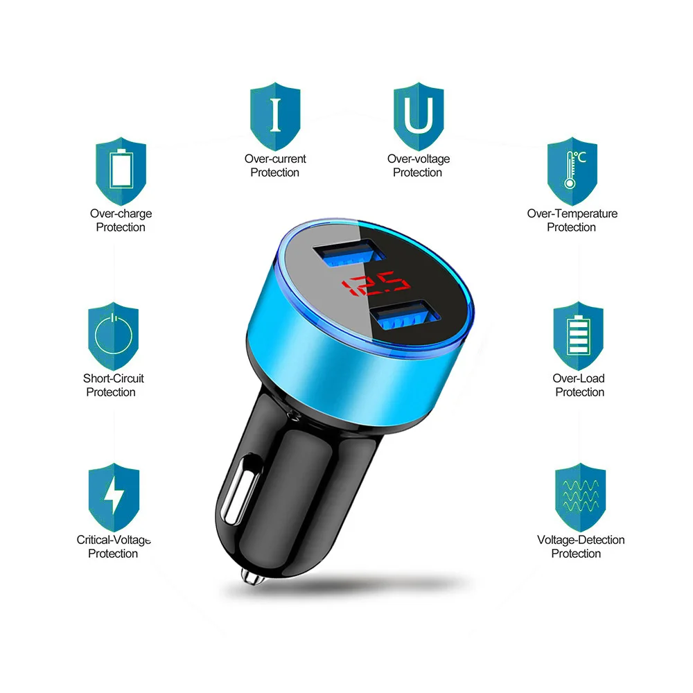 best usb car charger 3.1A Car Charger for Cigarette Lighter 12V 2 Port Dual USB Quick Fast Charging Car Charges With LED Display Voltmeter For Cars car mobile phone charger