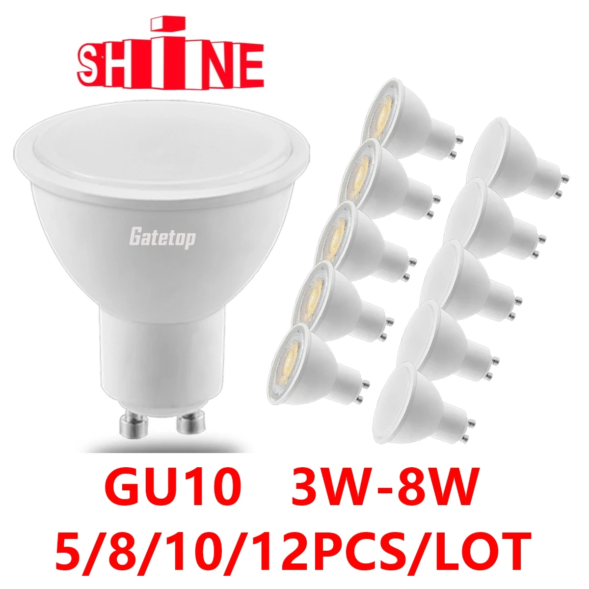 

5-12PCS LED spot light GU10 AC220V AC100-240V No flicker Warm white light 3W 5W 6W 7W 8W replaceable 20W 30W 50W halogen lamp