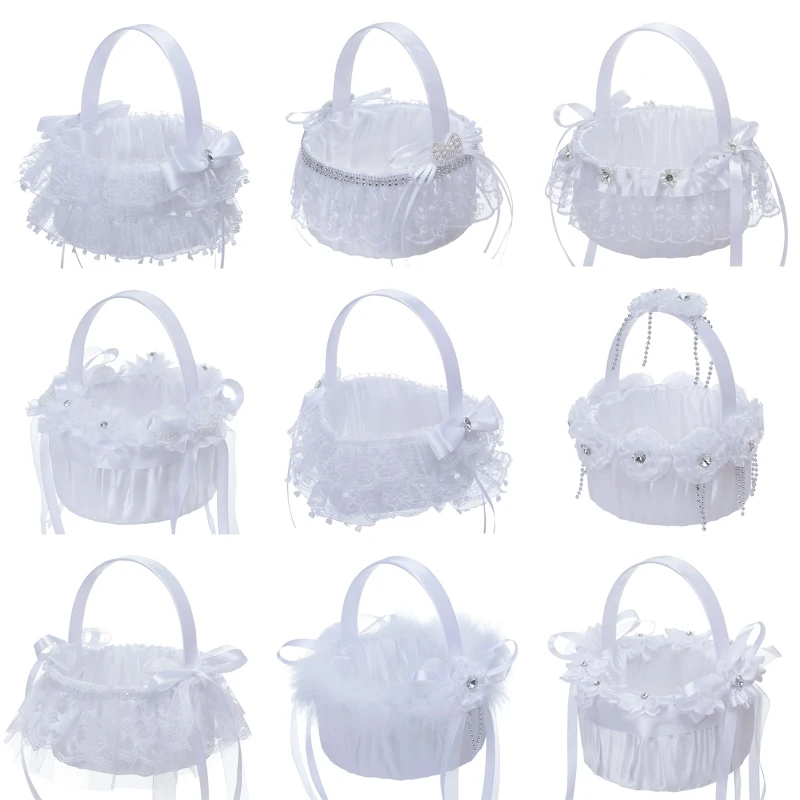 

Flower Girl Basket Wedding Flower Basket Western Rustic Lace Wedding Basket Candy Gift Bag for Wedding Party Daily Use