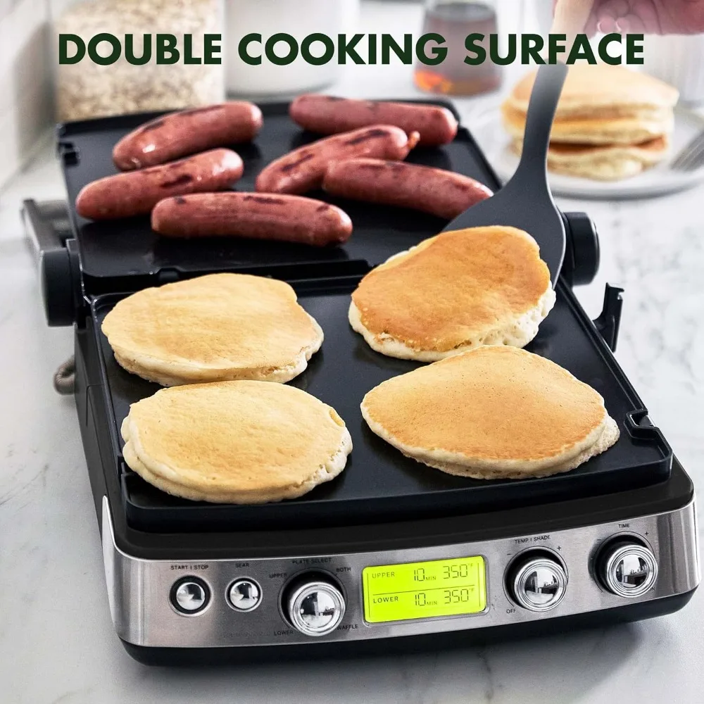 Versatile contact grill and skillet,non-stick aluminum,grill and waffle plate,adjustable shading and shearing, press/flat, black 5
