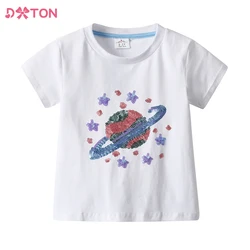 DXTON Children Galaxy Sequined T-shirt Kids Summer Short Sleeve O Neck Cotton Casual Tops Tees Children Clothing Infant Costumes